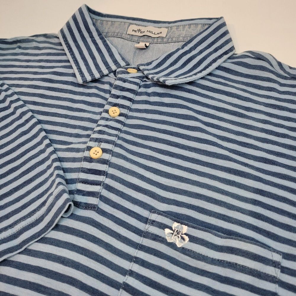 Peter Millar, Blue Stripe Short‎ Sleeve Polo Shirt, Size L